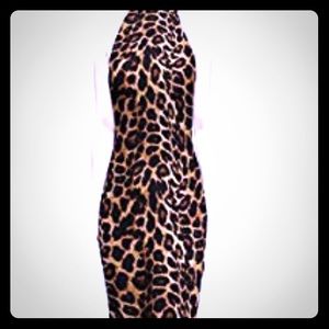 Leopard bodycon high neck sleeves dress (New)